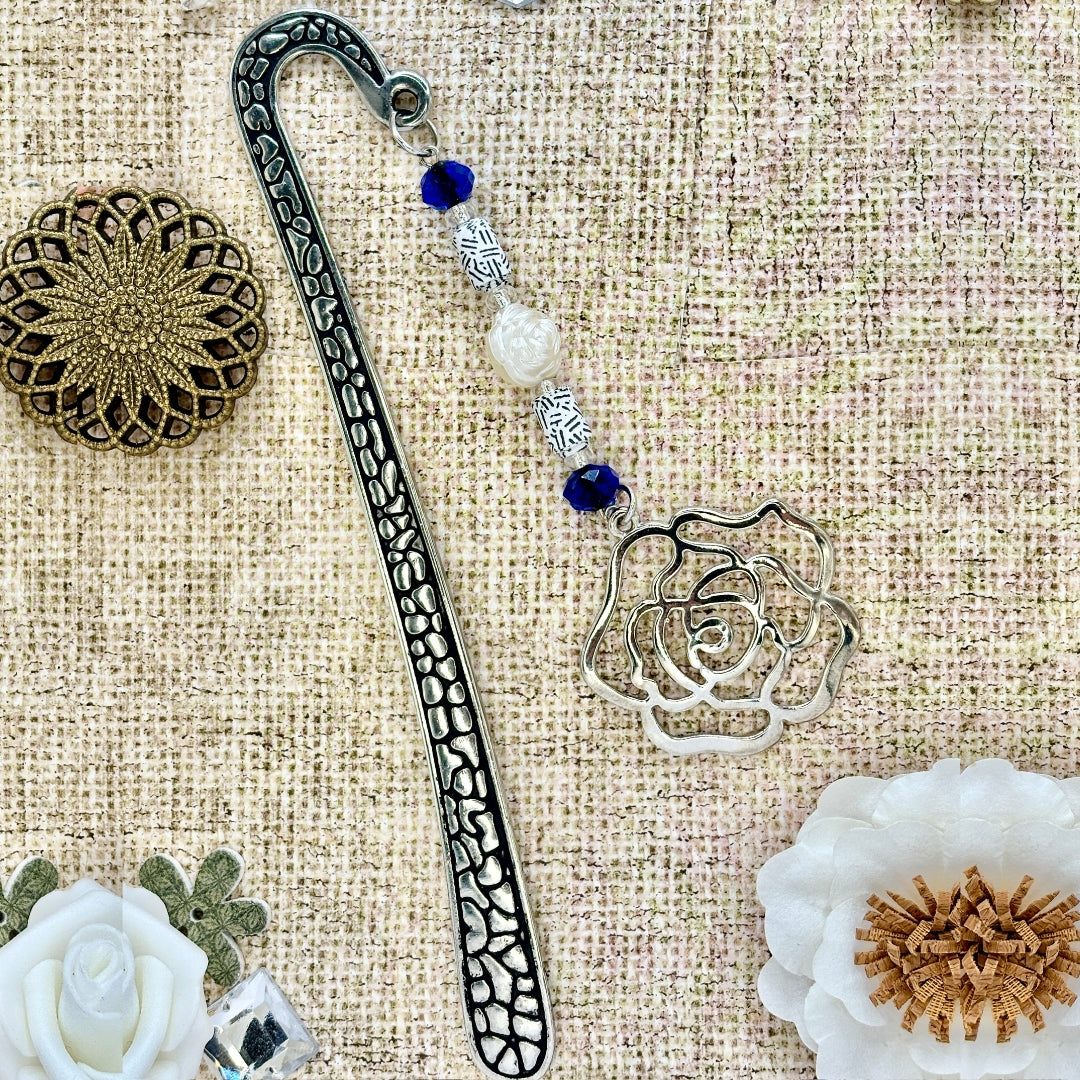 Blue Rose Pearl Metal Bookmark