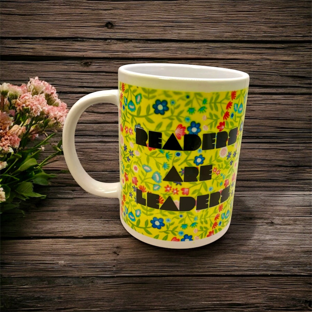 "Readers are Leaders" Yellow Floral Mug 15oz