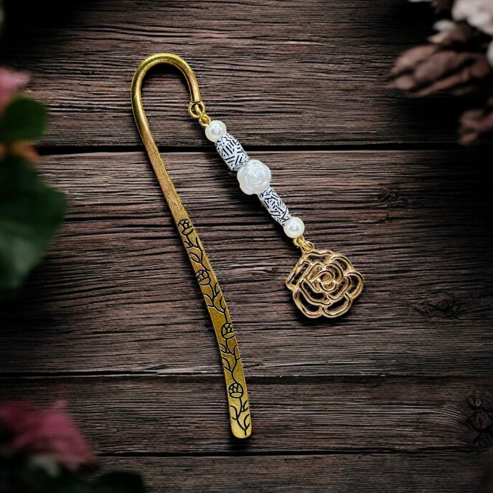Gold Rose Metal Bookmark