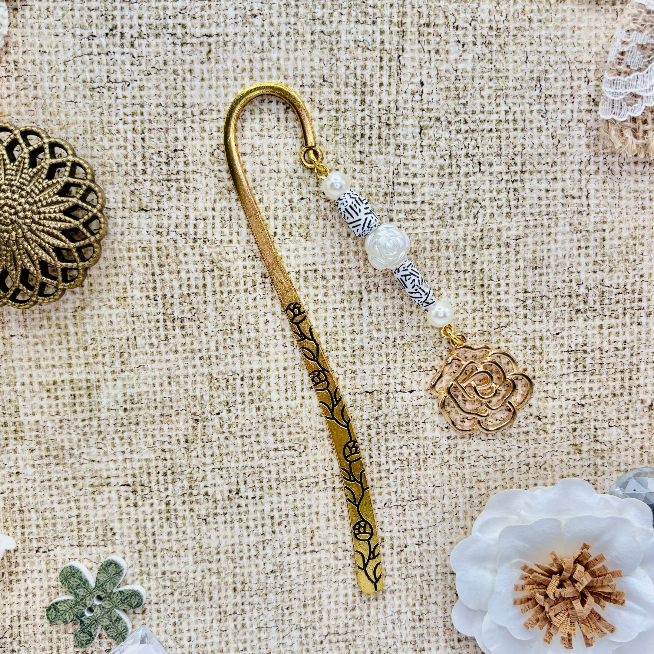 Gold Rose Metal Bookmark