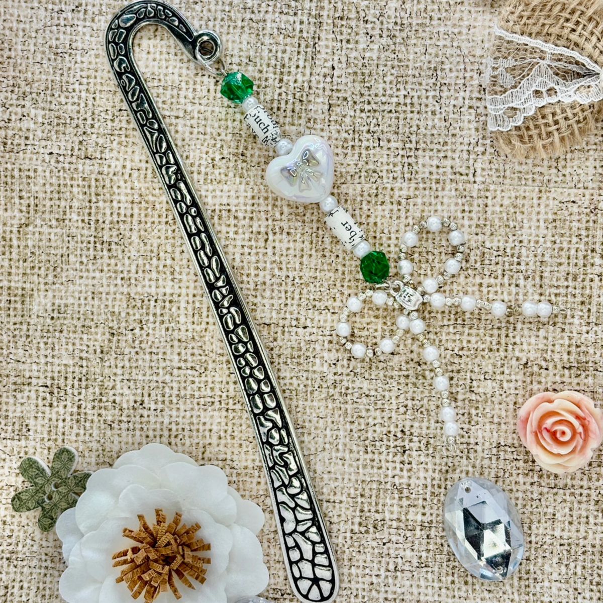 Green Pearl Bow Metal Bookmark