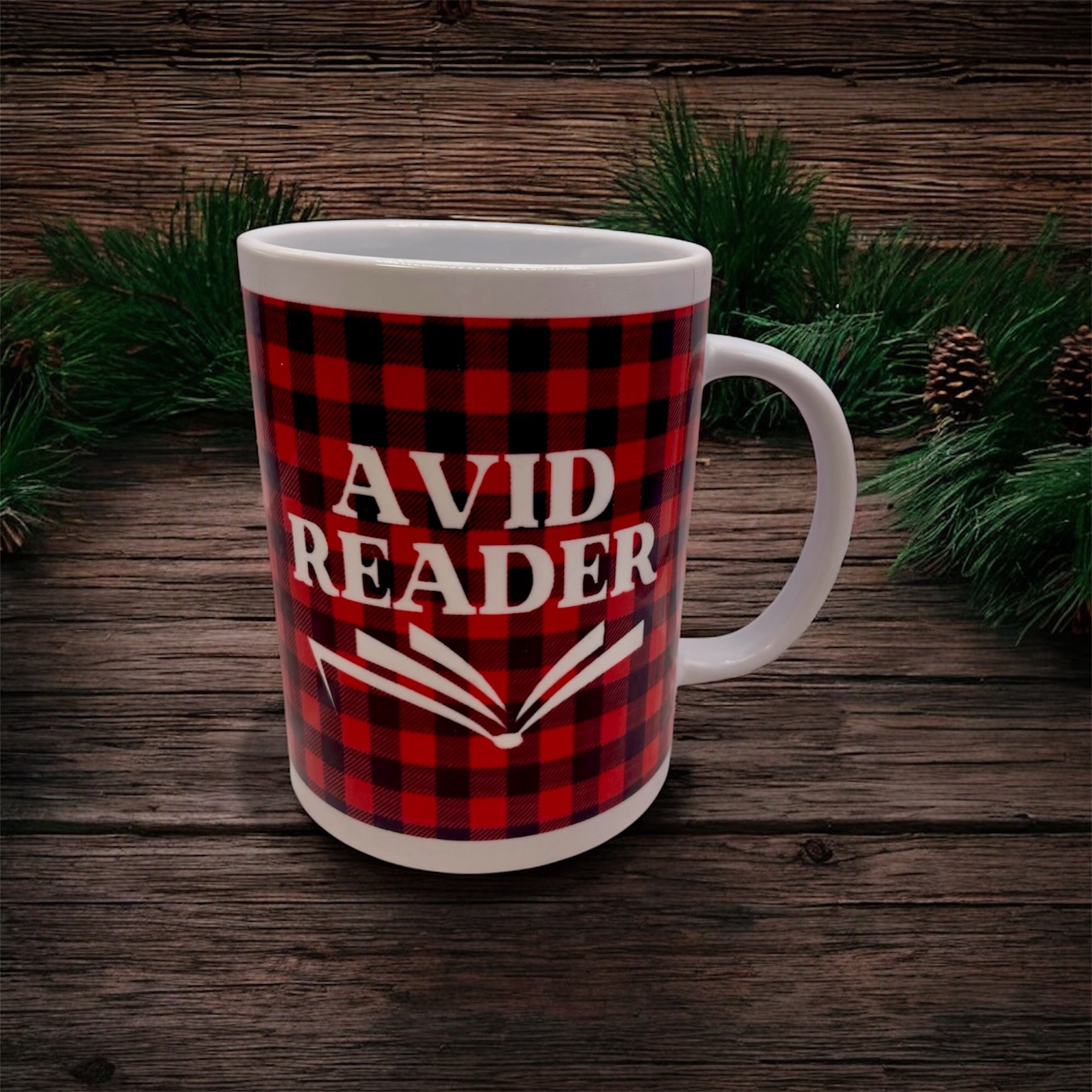 "Avid Reader" Holiday Flannel Mug 15oz