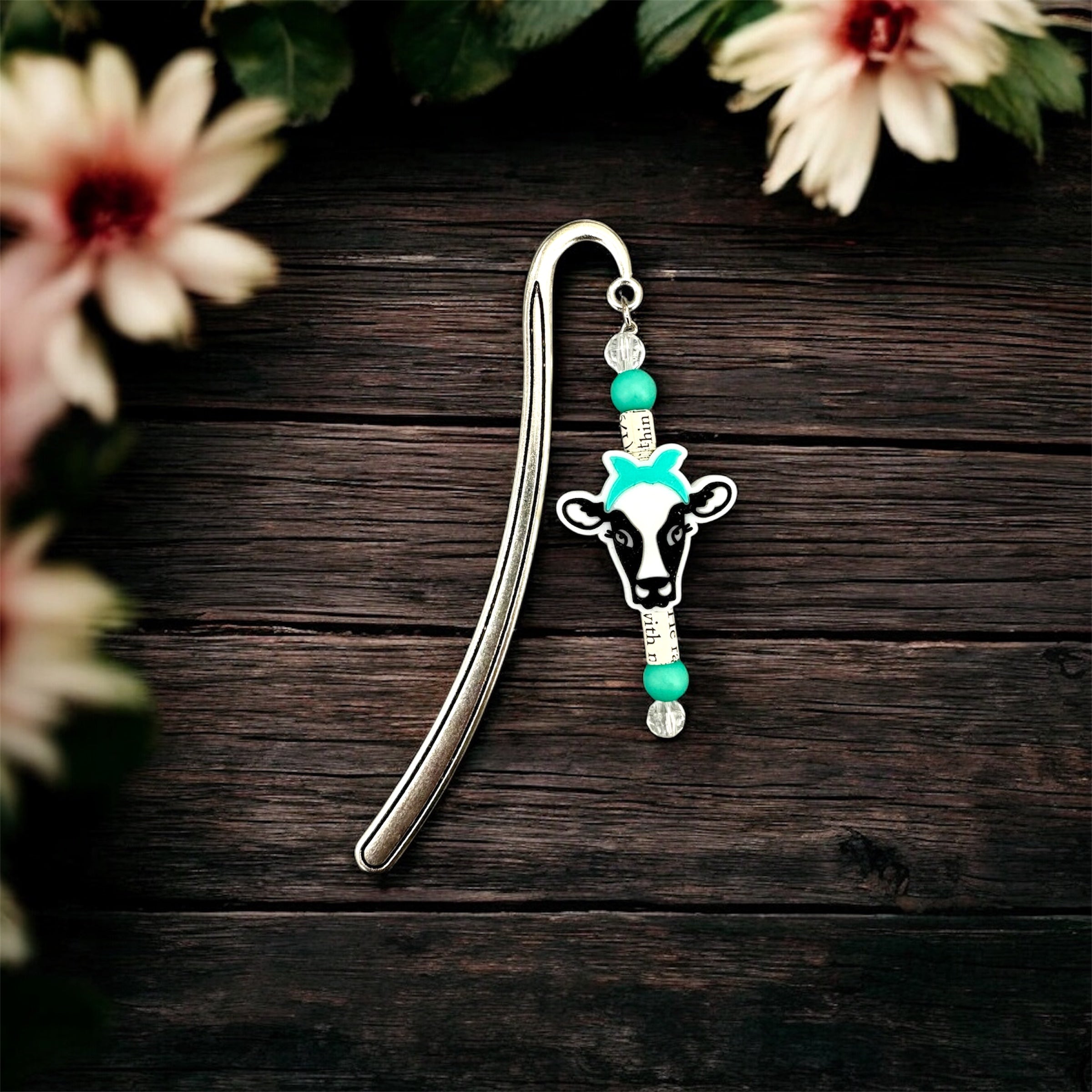 Faithful Heifer Teal Beaded Bookmark