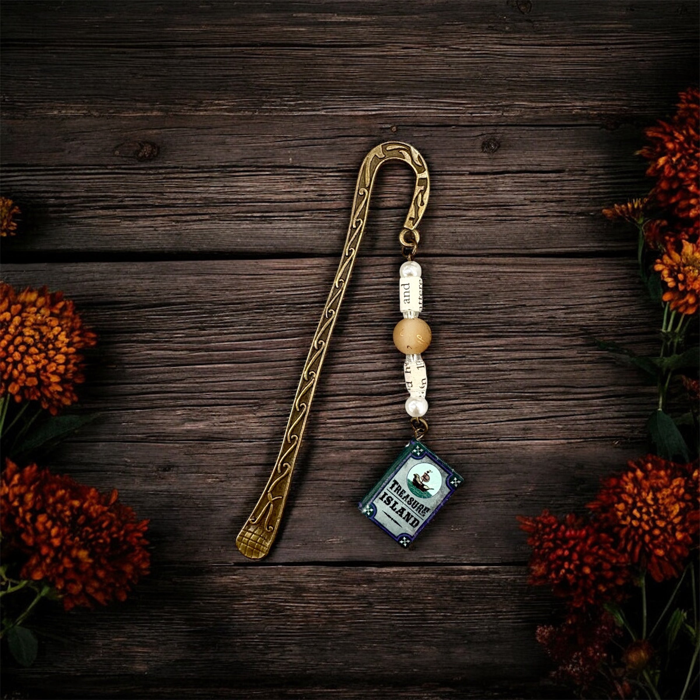 Treasure Island Vintage Gold Beaded Bookmark